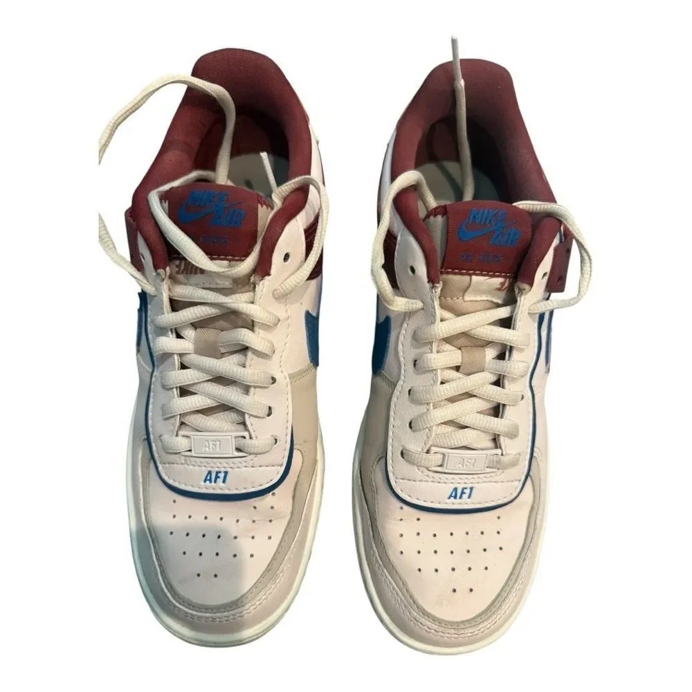 Nike Air Force 1 Athletic Shoes - White, Blue, Red